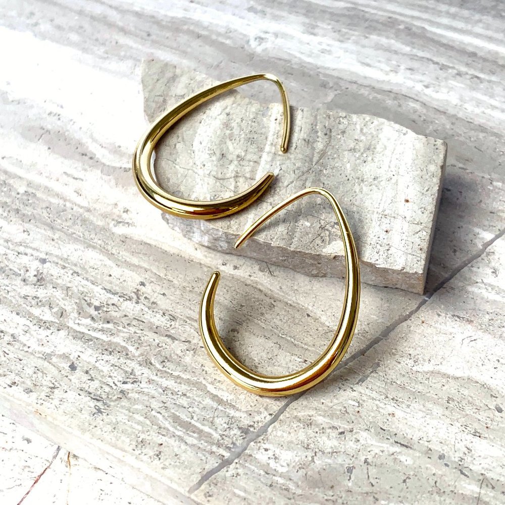 New ~ Anthropologie Gold Threader Hoop Earrings